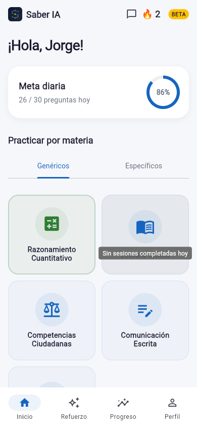 Saber IA - Metas diarias y progreso